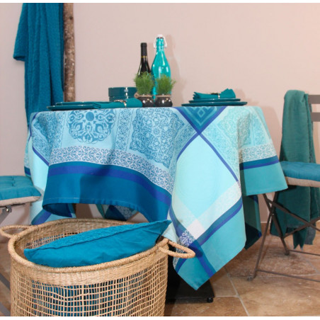 CHAMARET Bleu Nappe Jacquard Polyester - Sud Etoffe