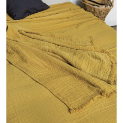 BREHAT Dessus de lit et Plaid Gaze de coton Stonewhased - Toison d'Or