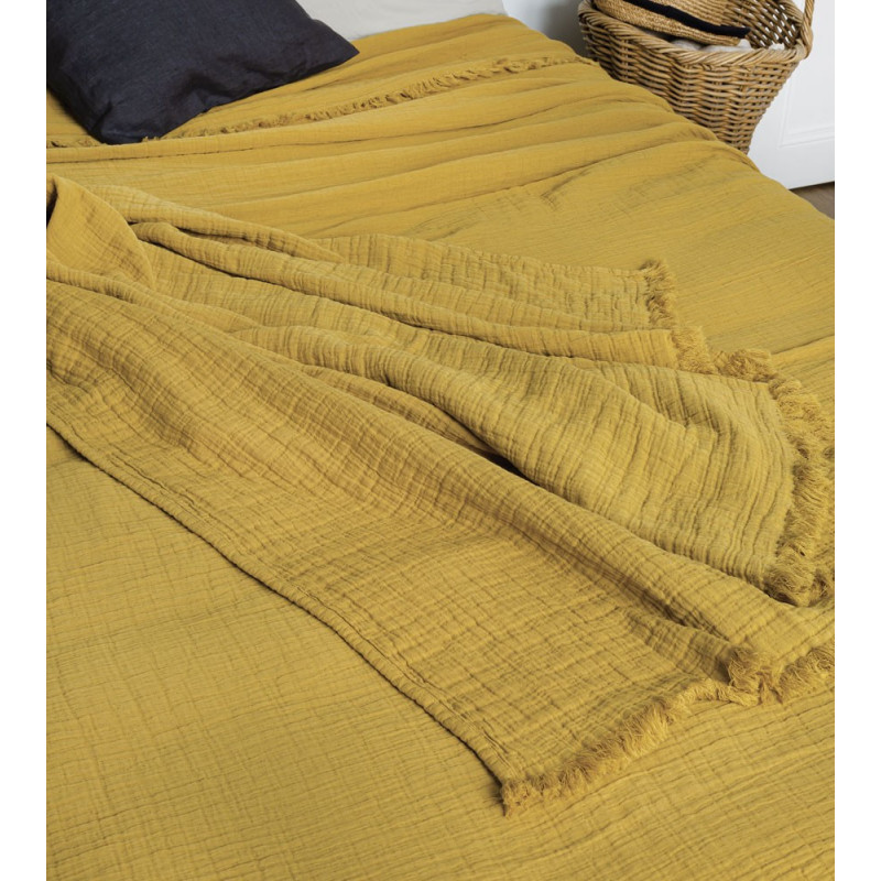 BREHAT Dessus de lit et Plaid Gaze de coton Stonewhased - Toison d'Or