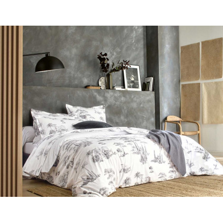 PROMENADE Graphite Parure de lit Percale de coton - Blanc des Vosges