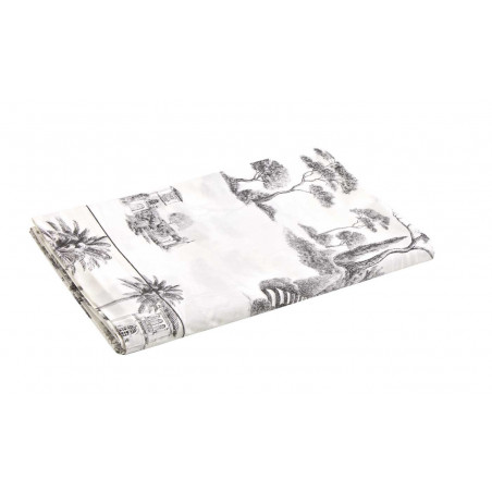 PROMENADE Graphite Drap plat Percale de coton - Blanc des Vosges