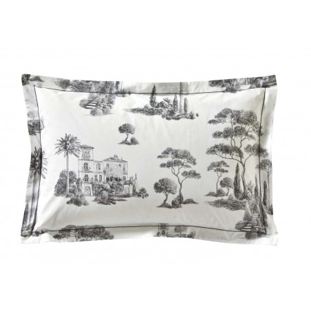 PROMENADE Graphite Taie d'oreiller et de traversin Percale de coton - Blanc des Vosges