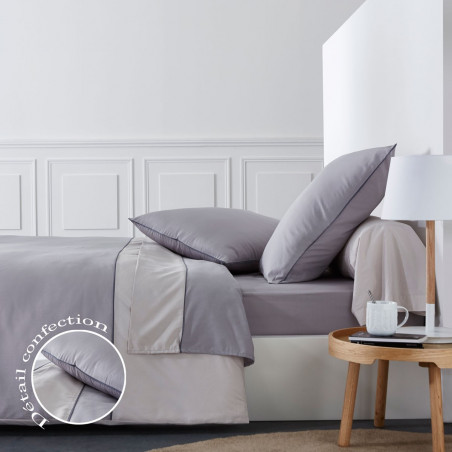 SYDNEY Cendre Parure de couette en Percale - Linge Mat