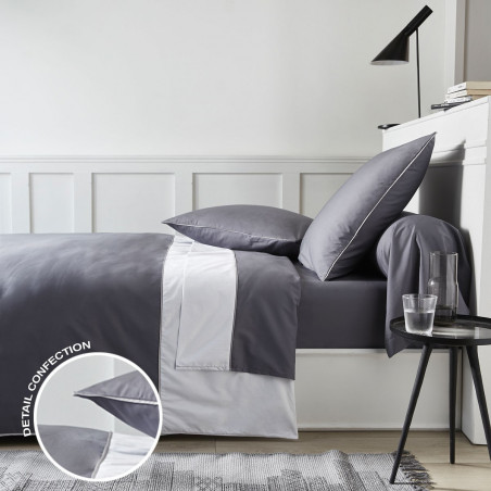 SYDNEY Gris Parure de couette en Percale - Linge Mat