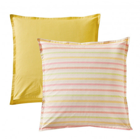 A L'INFINI Citron Taie d'oreiller et de traversin Percale de coton - Blanc des Vosges