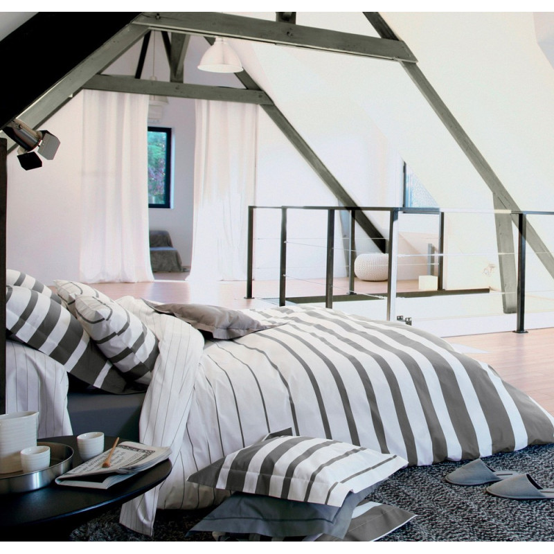GRAND LARGE Acier Parure de lit Percale de coton - Blanc des Vosges