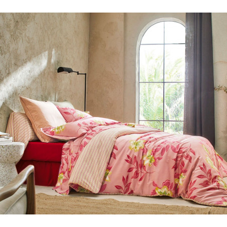 TAHITI Framboise Parure de lit Satin de coton - Blanc des Vosges