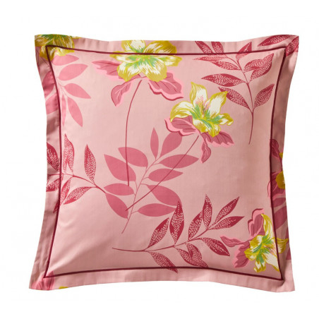 TAHITI Framboise Taie d'oreiller et de traversin Satin de coton - Blanc des Vosges