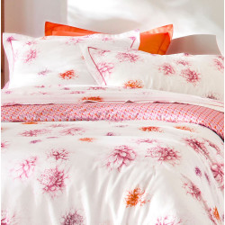 DAHLIAS Pink Parure de lit Satin de coton - Blanc des Vosges