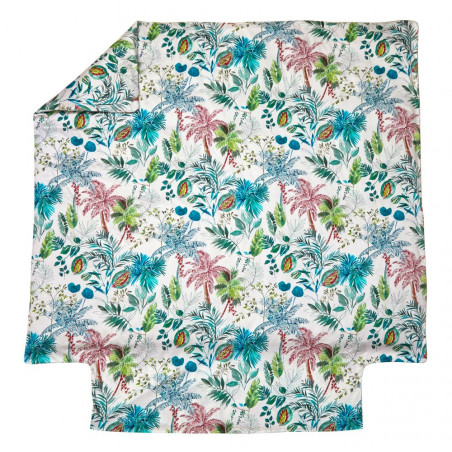 PALMERAIE Bleu paon Housse de couette Satin de coton - Blanc des Vosges