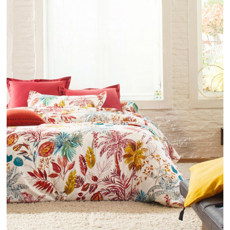 PALMERAIE Tomette Drap housse Satin de coton uni coloris Rouge - Blanc des Vosges