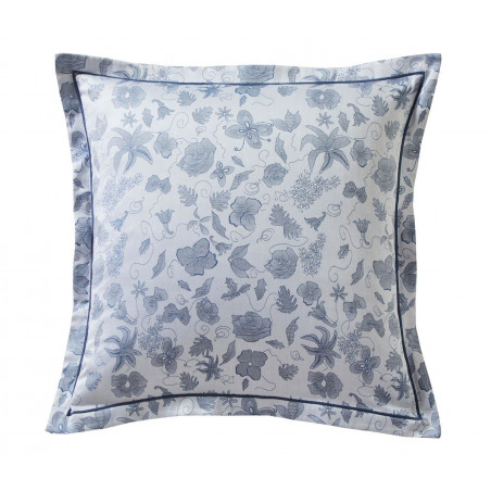 SONGES Bleu Jean Taie d'oreiller et de traversin Satin de coton - Blanc des Vosges