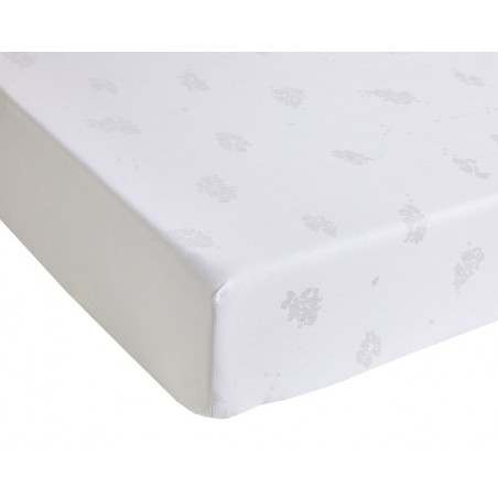 HESPERIDE Nacre Drap housse Satin de coton imprimé - Blanc des Vosges