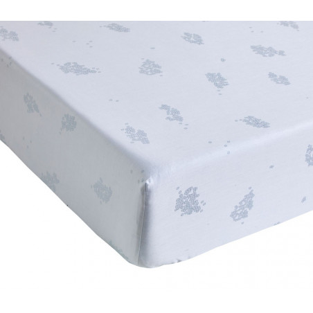 HESPERIDE Porcelaine Drap housse Satin de coton imprimé - Blanc des Vosges