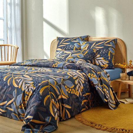 MAE Bleu Parure de couette en 100% coton - Linge Mat