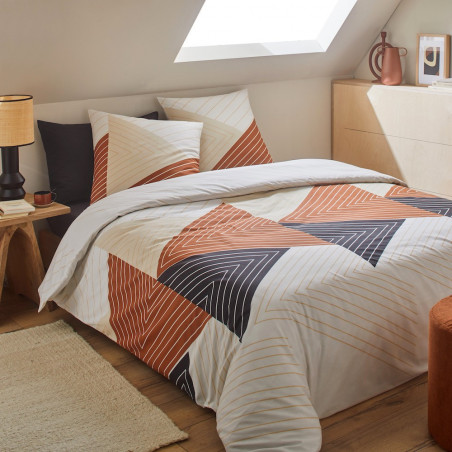 RIZ Anthracite Parure de couette en 100% coton - Linge Mat