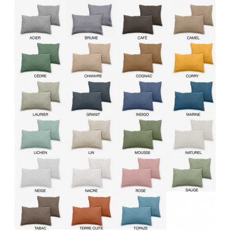 PALACE Taie d'oreiller et de traversin unies 100 % coton lavé - Vent du Sud