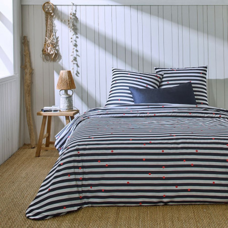 Marin Marine Parure de couette 100% coton 51 fils - Linge Mat