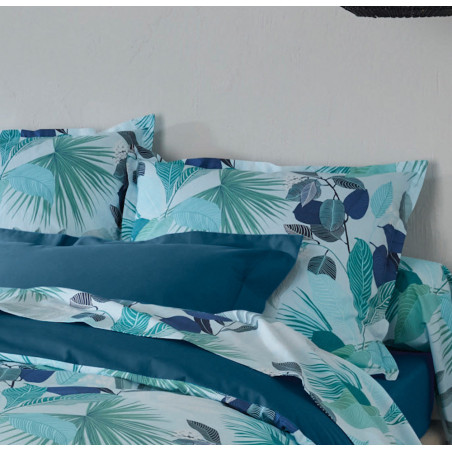 Mooréa Cobalt Taie d'oreiller et de traversin Percale de coton - Tradilinge - Linge Mat