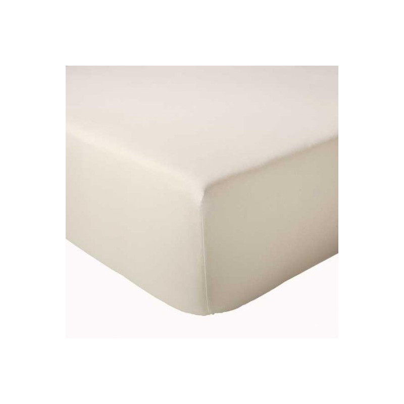 Alba Noir Drap housse uni Ecru en Percale de coton - Tradilinge - Linge Mat