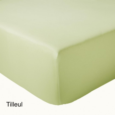 Angèle Tilleul Drap housse uni tilleul en Satin de coton - Tradilinge