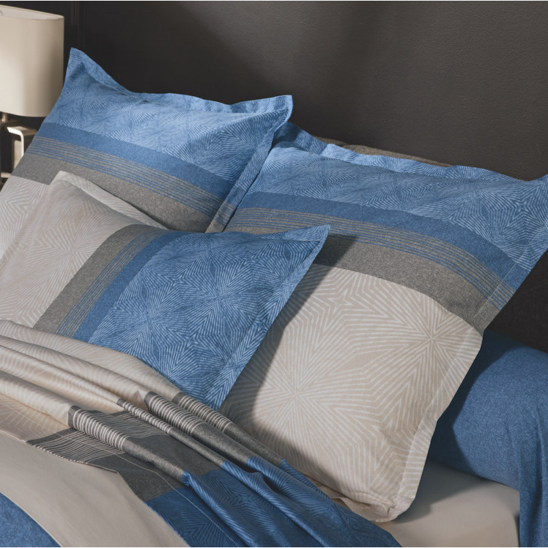 TIAGO Bleu Taie d'oreiller et de Traversin Satin de coton - Tradilinge