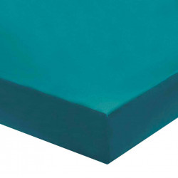 PALMERAIE Bleu paon Drap housse Satin coton - Blanc des Vosges - Linge Mat