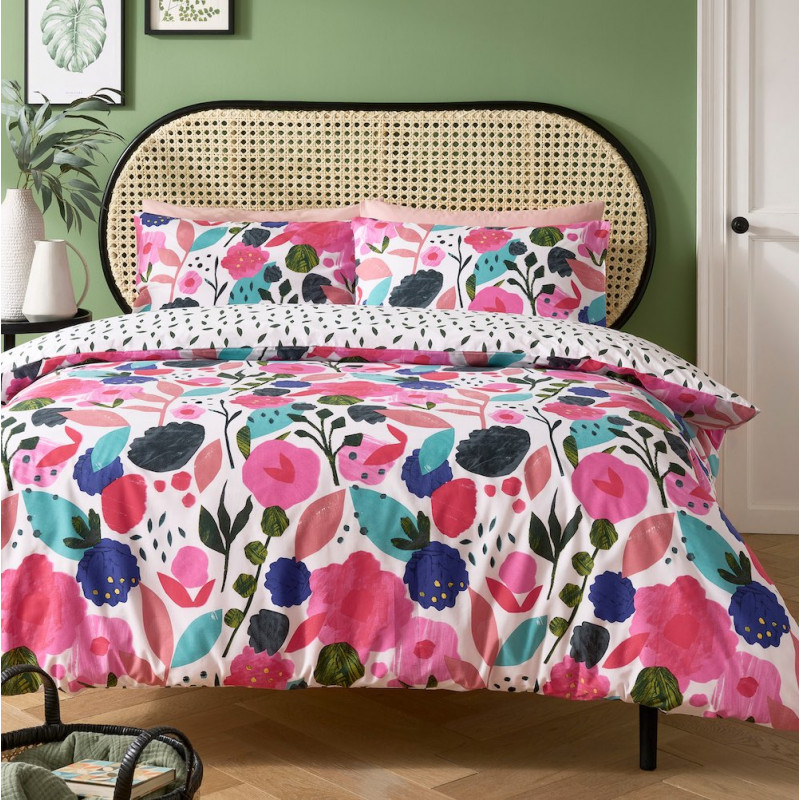 FLORAL COLLAGE Parure de couette en percale de coton peigné - Linge Mat