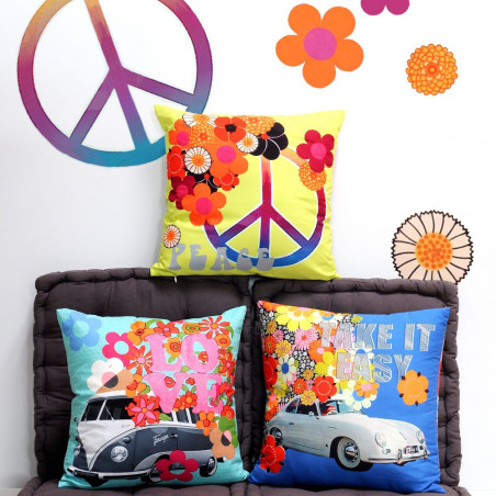 HIPPIE lot de 3 coussins assortis 100% microfibre  - Stof