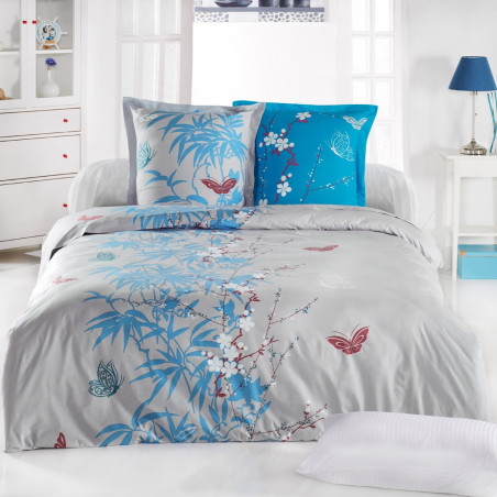 Flore Lagon - parure de couette 260x240 + 2 taies d'oreillers 65x65